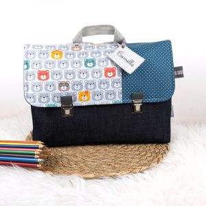 Cartable maternelle personnalisé mixte avec ourson bleu accessoire et sac écolier original