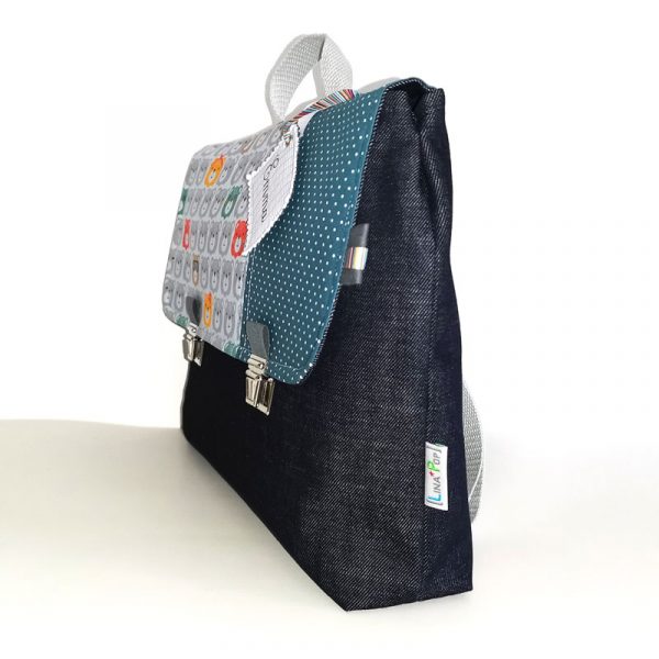 Cartable maternelle personnalisé mixte avec ourson bleu accessoire et sac d'écolier avec soufflet