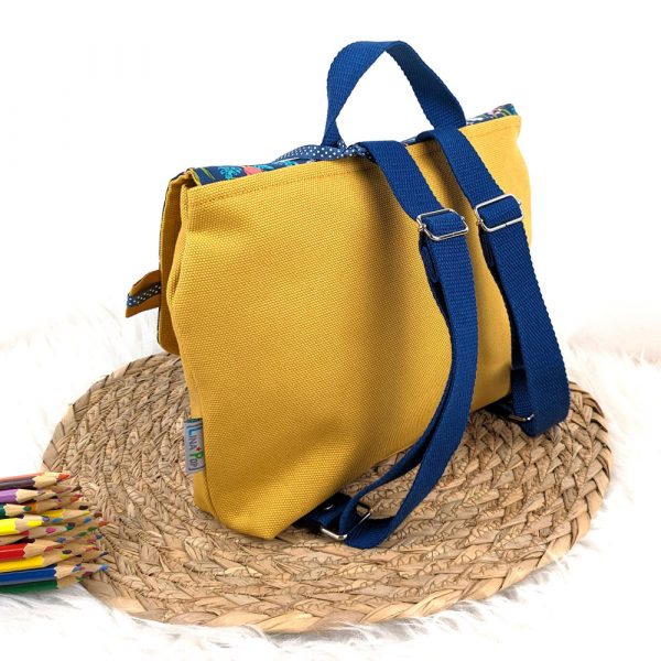 Sac à dos pour maternelle personnalisé mixte pour garçon et pour fille avec jungle bleu marine et jaune accessoire et sac d'écolier original avec sangles réglables